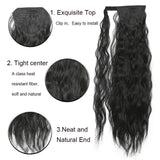 Suri Hair Long Clip in Ponytail Extensions, 24 Inch Wrap Around Long Wave curly Fluffy Hairpiece, Synthetic Pony Tail Hair Black Brown