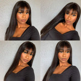 Straight Human Hair Wigs with Bangs None Lace Front Human Hair Wigs 150% Density Human Hair None Lace Front Straight Wigs with Bangs Natural Color Glueless Machine Made Wigs for Black Women