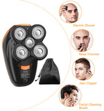 Electric Shavers for Men, Kibiy 5 in 1 Bald Head Shaver with LED Display Wet Dry Rotary Shavers Multifunctional Electric Razor with Clipper, Nose Trimmer, Facial Brushes - Micro USB Charge