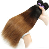 BLACKMOON HAIR 16 16 16 Inch Brazilian Virgin Ombre Hair Silky Straight Hair 3 Bundles Weaves Unprocessed Virgin Human Hair Extensions T1B/4/30