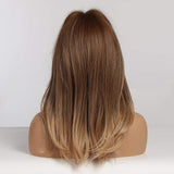 16" Ombre Brown Blonde Wigs Natural Straight Synthetic Heat Resistant Wigs for Women Layered Shoulder Length Hairstyle Fiber Wigs