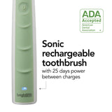 Brightline Rechargeable Sonic Electric Toothbrush ADA Accepted With Adjustable Intensity BuiltIn Timer 86700, Mint Green, 1 Count
