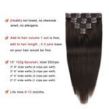Real Clip in Hair Extensions Dark Brown 8 Pieces - Premium Womens Straight Double Weft Thick Remy Hair Extensions Clip in on Human Hair for Long Hair (16" / 16 inch, #2, 102 grams/3.6 Oz )