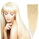 20inch #613 Bleach Blonde 8 Pieces 18 Clips Straight Hair Extensions Grade 7A Full Head Virgin Hair Extensions Lakihair