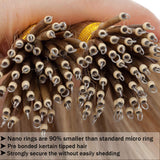 SEGO Nano Bead Ring Human Hair Extension Pre Bonded Nano Tip Remy Hair Extensions Micro Beads Rings Loop Hand Tied Hairpiece 20 Inch #02 Dark Brown 1g/strand 50g/pack