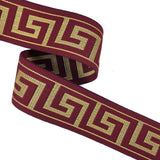 4-Yards 40mm Greek Key Elastic Silver Stretch Ribbon, Stretch Elastic Band, Headband, Hand Band and Waist Belt, TR-11375 (Burgundy)