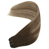 Human Hair Clip Hair Extensions, Balayage Hair Clip in Double Weft Hair Extensions with 7pcs Invisible Clips Full Head on Hair Extensions Clip in Remy Hair 16in 7pcs 100g