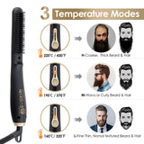 GLAMADOR Beard Straightener Comb for Men, Portable Anti-Scald Hair Straightening Brush, Instant Heating Ionic Beard Comb with Beard Balm- 3 Level Adjustable Temperatures, Gifts for Him