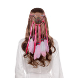 AWAYTR Hippie Headband Feather Dreamcatcher Headdress Boho Headwear Native Headpiece Hippie Feather Hair Accessories (Pink-2)