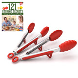 Kitchen Tongs with Built-in Stand, Set of 2, Red, 10.5 Inch, Stainless Steel and Silicone, Cooking Utensils, Free Recipe Ebook