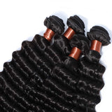 ANGIE QUEEN Peruvian Virgin Hair Deep Wave 3 Bundles 12 12 14 inch 100% Unprocessed Human Hair Weave Extensions Natural Black Color (100+/-5g)/bundle Can be Dyed and Bleached
