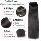 12 inch 75g Clip in Hair Extensions Human Hair 100% Double Drawn Human Hair Extensions 8 Pieces Thick To The End #1B Natural Black