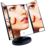 EmaxDesign Vanity Mirror 21 LED lighted Makeup Mirror With Magnification Trifold Touch Screen, USB Charging 180°Free Rotation Table Countertop Cosmetic Mirror (BLACK)