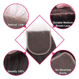 Straight Lace Closure -4"×4"Free Part Lace Closure 8A Grade Unprocessed Virgin Brazilian Hair Lace Closure with Baby Hair,130% Density Natural Black Human Hair Lace Closure Youwin(20 Inch)