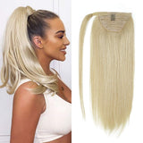 Lacer #60 Platinum Blonde Wrap Around Ponytail Extension Clip in Ponytail Hair Extensions 100% Remy Human Hair Straight Ponytail Long Straight Ponytail Hair Extensions 16 Inch for Women