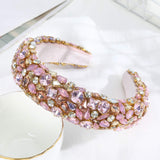 Baroque Padded Headband Velvet Rhinestone Hair Hoop Handmade Elastic Crystal Headband for Women Wedding Bejewelled Statement Headband (Water drop drill(Blue))