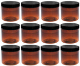 2oz Amber Jars with Lid, 12 Pack, Round PET Plastic Jar Container with Blank Labels (BPA Free) ……