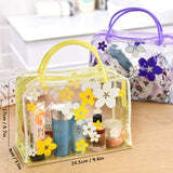 Clear Cosmetic Bag Flower Waterproof Plastic Zipper Bags Portable Travel Toiletry Organizer with Handle