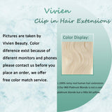 Vivien Clip in Human Hair Extensions 14 inch, Silky Straight Platinum Blonde Human Hair Extensions Clip in, Remy Hair Extensions Clip in Human Hair 7Pcs