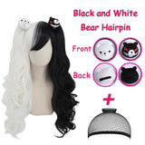 Junko Enoshima Cosplay Wig Lolita Black White Wigs Long Wavy Curly Wigs for Party Halloween with 2 Bears AD017BW