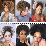 DEYNGS Short Afro Kinky Curly Wigs for Black Women, Afro Curly Wrap-wig 2 in 1 Turban Drawstring Headband Synthetic Pixie Cut Wigs for black Women (1B#)