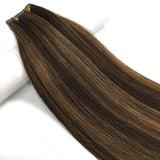 Labeh 14 inch Tape in Human Hair Extensions Ombre Dark Brown Highlighted Light Brown 20 Pieces 50g Per Pack Remy Human Hair Double Sided Tapes in Hair Extensions