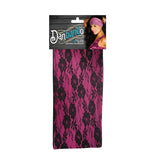 Danbando Headband Head Wrap Bandanna Pink Black Lace Flowers Rhinestones 4 Way Spandex Stretch Sweatband