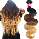 Misoun Ombre Brazilian Virgin Hair Body Wave Ombre Human hair 3 Tone T1B/4/27 Color, One Bundle Pc Weave Ombre Brazilian Hair Extension Weft (T1B/4/27,18Inch)