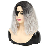 Curly Wavy Wig Short Wigs for Women's Charming Synthetic Cosplay Party Gray Bob Wig Fluffy Natural Wavy Hair Wigs for Girls (Ombre grey)