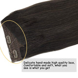 GOO GOO Halo Hair Extensions Human Hair Dark Brown Hairpiece 14 Inch 70g Flip in Remy Human Hair Extensions Straight Hidden Crown Wire Hair Extensions