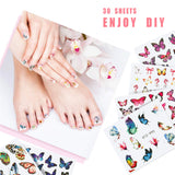 Butterfly Nail Art Stickers, 30 Sheets Nail Decals Butterfly Flowers Design Nail Stickers Manicure Tips DIY Nail Decoration (More Than 400Pcs)