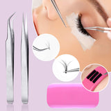 18 in 1 Eyelash Extension Kit, mcwdoit C Curl Eyelash False Lashes Strip Graft Glue Tweezers Kit Lint-free Eyelashes Under Patch Pad Eyelash Brush Cotton Swabs Cup Rings Bag Set