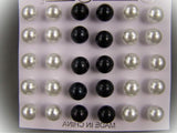 15 Pair Black White Faux Pearl Plastic Set Pack Ball Post Stud Earrings For Women Set 5/16"9mm