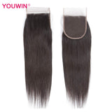 Straight Lace Closure -4"×4"Free Part Lace Closure 8A Grade Unprocessed Virgin Brazilian Hair Lace Closure with Baby Hair,130% Density Natural Black Human Hair Lace Closure Youwin(20 Inch)