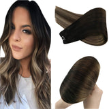 YoungSee Balayage Weft Hair Extensions 14inch Natural Black to Ash Blonde with Dark Brown Hair Extensions Balayage Hair Extensions Weft Hair Black Weft Hair Extensions 100grams