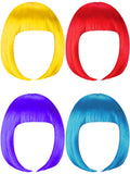 4 Pieces Short Bob Hair Wigs Costume Colorful Cosplay Wig Daily Party Hairpiece for Women Girls Decoration (Yellow, Red, Blue, Purple)