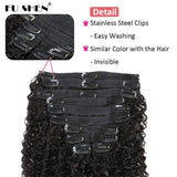 Kinky Curly Clip In Hair Extensions Clip Ins Human Hair for African American Women 8A Grade Unprocessed Brazilian Virgin Hair Natural Color 20 Inch FU SHEN