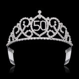 YZHSTONE Women 50th Birthday Queen Crowns Tiaras for Female 50th Birthday Queen Tiaras Crowns Women Girls Princess 50th Birthday Costume Prom Queen Silver Crystal Rhinestone Tiara Crowns