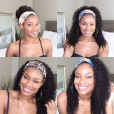 180% Density Kinky Curly Human Hair Wigs Glueless Headband Wig Original Queen Deep Curly None Lace Front Wigs Brazilian Virgin Hair Machine Made Wigs for Black Women 14 Inch