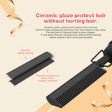 Homfu Electric Hot Straightening Heat Pressing Comb Ceramic Curling Flat Iron Curler Designed Hair Straightener for Natural Black ,Anti-Scald Beard Straightener Press Comb (Black)