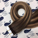 HIKYUU 22" 50g/20pcs Ombre Balayage Invisible Tape in hair Extensions Double Sided #4/27/4 Highlighted Caramel Extensions Tape in Brown Ombre Balayage with Dark Brown Roots