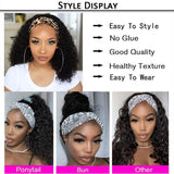 HeadBand Wig Curly Human Hair Wig for Black Women Deep Wave Machine Made Wigs Natural Color None Lace Front Wigs 150% Density 16 Inch