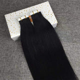 Reysaina 14inch Black Tape in Hair Extensions Human Hair Color #1 Jet Balck Seamless Human Hair Extension Tape in Extensions