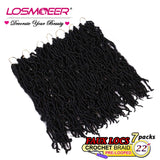 22 Inch Wavy Faux Locs Crochet Hair 7 Packs Curly Goddess Locs Twist Braids Pre-Looped Faux Locs African Roots Dreadlocs Synthetic Hair Extension Soft Locs Braiding Hair for Women (18strands/pack;1#)