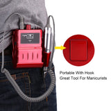 30000 RPM Nail File Drill Machine, Portable Rechargeable Polishing Buffer and Smooth Nails Device Tool Set (Red)