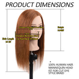 100% Human Hair Mannequin Head For Braiding Manikin Head For Hairdresser Professional Cosmetology Mannequin Head With Human Hair Auburn Brown 20-22"(From Forehead to The Back Hair End)