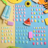 120 Pieces Girls Press on Nails Fake Nails Artificial Nail Tips Children Full Cover Short False Fingernails for Girls Kids Nail Art Decoration, 5 Boxes (Bright Summer)