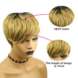 Yviann Pixie Cut Human Hair Wigs with Bangs Ombre Blonde Color Wigs Cute Short Blonde Layered Wavy Wigs for Women 1B/27 Color