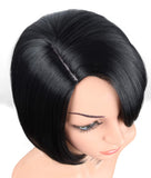 Natural Black Bob Wigs With Bangs For Black Women Side Part Bob Wigs With Side Bangs Synthetic Black Bob Wigs Short Straight Bob Wigs 12 Inch (Natural Black)