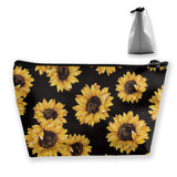 Sunflower Floral Roomy Cosmetic Bag Waterproof Travel Makeup Toiletry Pouch Small Accessories Organizer with Zipper for Teens Girls Purse